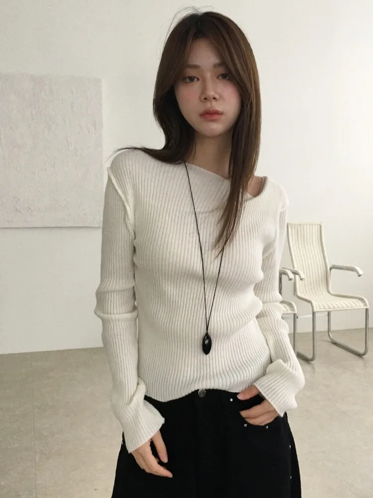 

Осенний длинный вязаный свитер Sve, женский утягивающий шикарный модный базовый слой, плиссированный дизайн, облегающий трикотаж для девочек