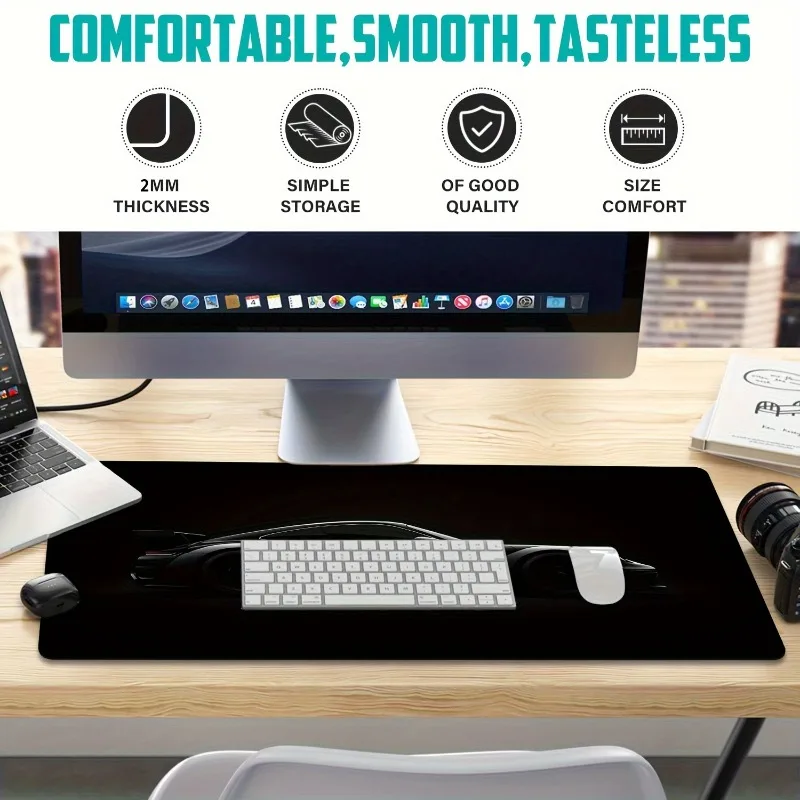 Alas mouse gaming besar warna hitam matte, alas karet anti selip untuk komputer laptop desktop, alas tebal untuk keyboard, aksesoris PC dengan desain tepi terkunci