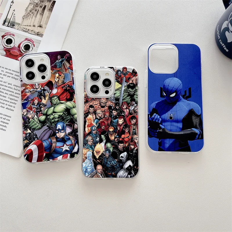 3D Anime Cute Marvel Superheroes Avengers Spider-ManPhone Case For iPhone 13 12 11 14 15 Pro Max 2 in 1 Anti-drop Armor Cover