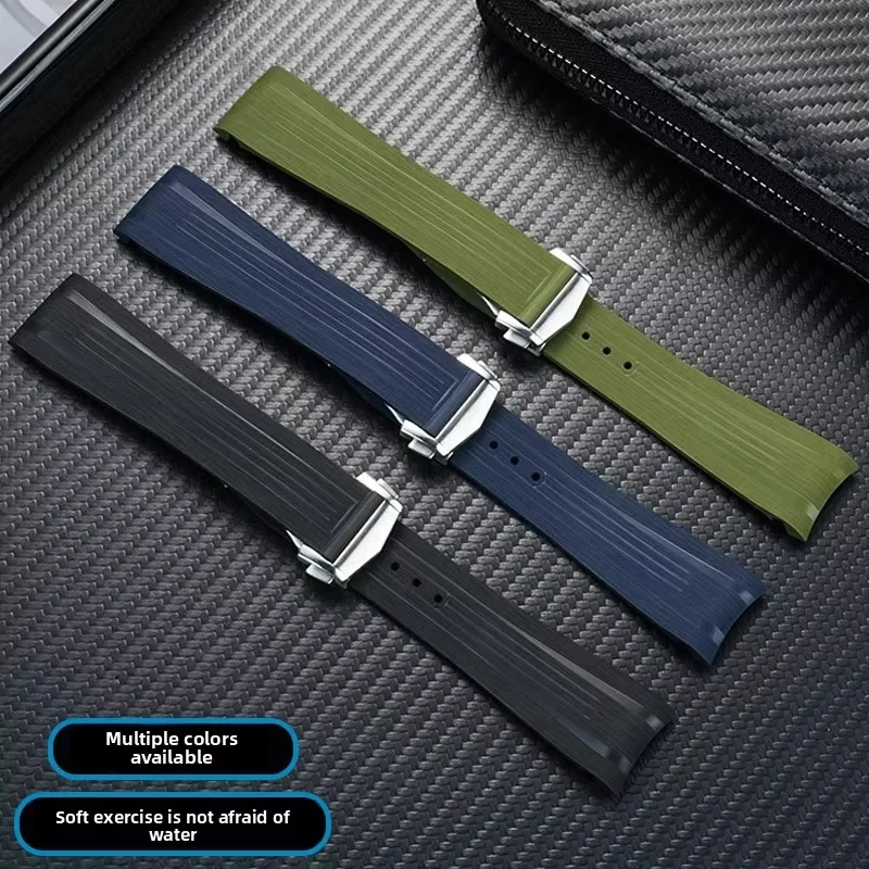 Soft Fluorine Rubber Watch Strap 21mm  Curved For Long spirit series L3.812 L3.802 Watch band Men's Bracelet