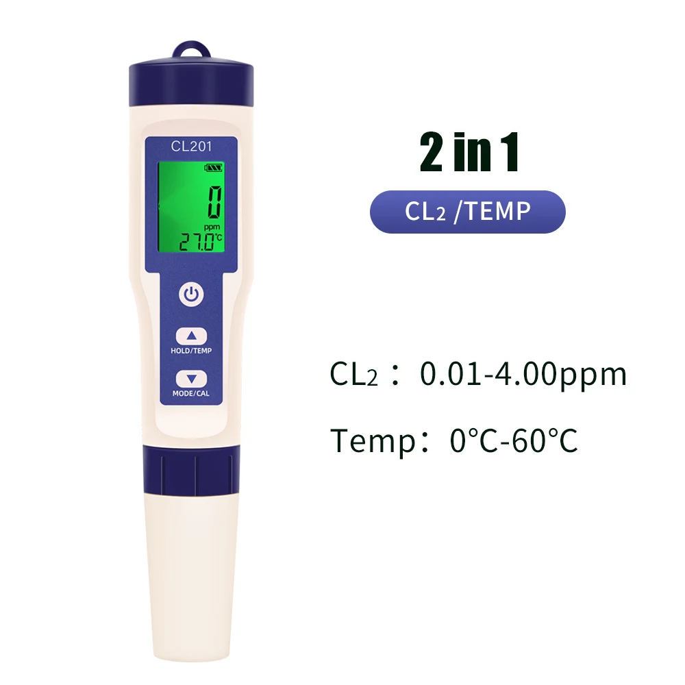 5-in-1-Chlormessgerät PH-Messgerät ORP H2 Temp Cl2 Detektor Wasserqualitätsmonitor Testwerkzeug Filter für Schwimmbad SPA Wasser