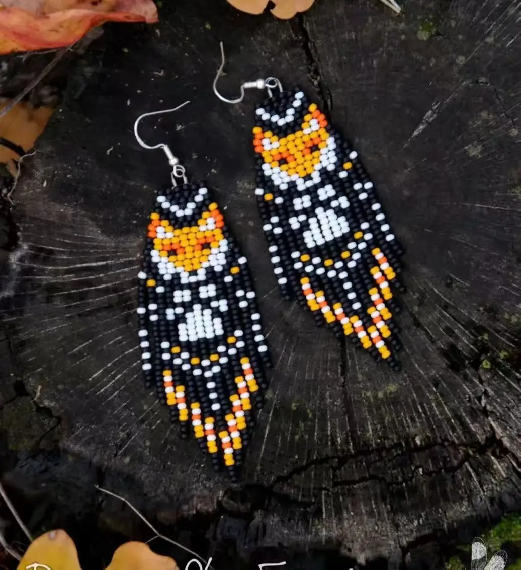 ZGMXR Rice bead earrings Tassel Rainbow Fox Bird Hand weaving Alloy Fashion Bohemia Simple Beaded earrings