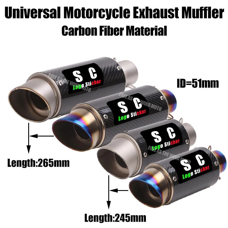 

Universal 100mm Large Diameter SC Motorcycle Carbon Fiber Motorcycle Exhaust Muffler Escape for GP-project Moto Exhaust Modified