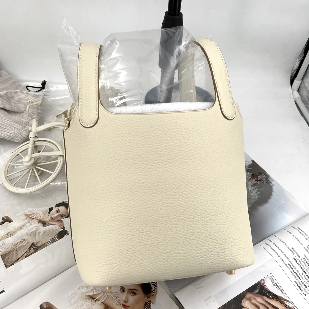 Golden Hardware Vegetable Basket Bucket Bag TC Genuine Leather Top Layer Cowhide Wax Sewing Women\'s Handbag Fashion