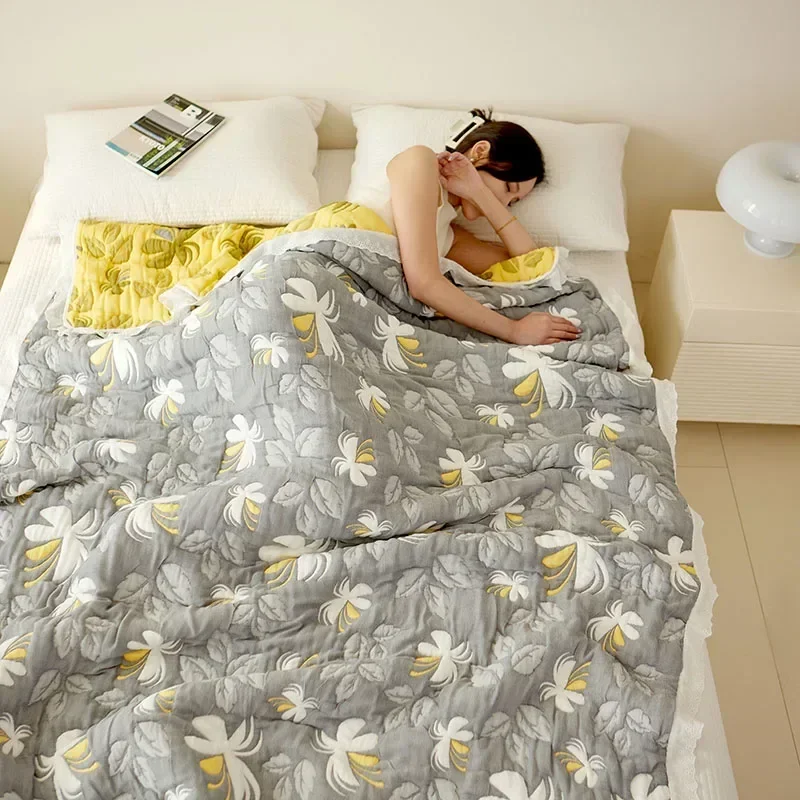 Bamboo fiber Puff blanket Jacquard bed plaid Stitch bed linen Antibacterial summer Blankets and bedspreads Home and decoration