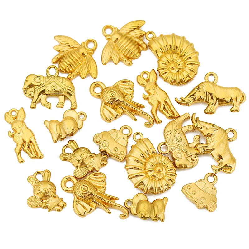 3pcs Stainless Steel Elephant Rabbit Bee Deer Conch Charm for Jewelry Making Pendant DIY Earrings Necklace Bracelet Accessaries