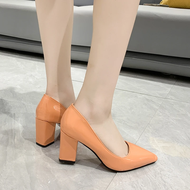 Elegant Thick High Heels Women Pumps 2022 Trend Sexy Ladies Orange Pink Green Purple Dress Party Office Shoes Block Heels Luxury