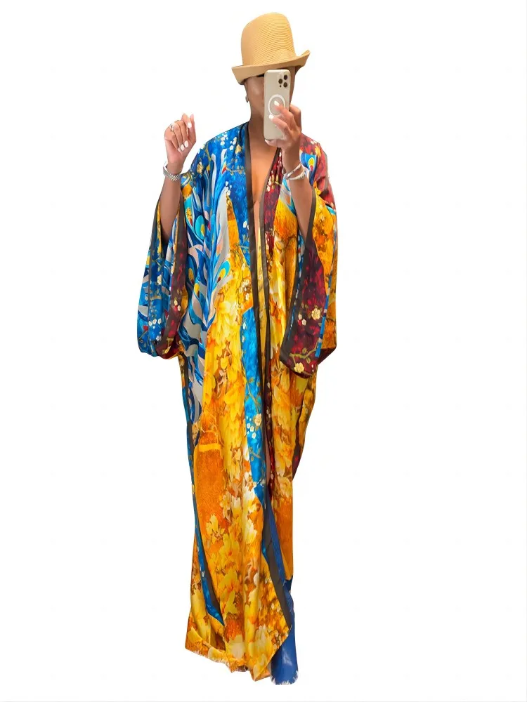 Sweter rozpinany z nadrukiem kimono w nowym stylu z sztuczny jedwab nadrukiem w stylu casual cape plus size