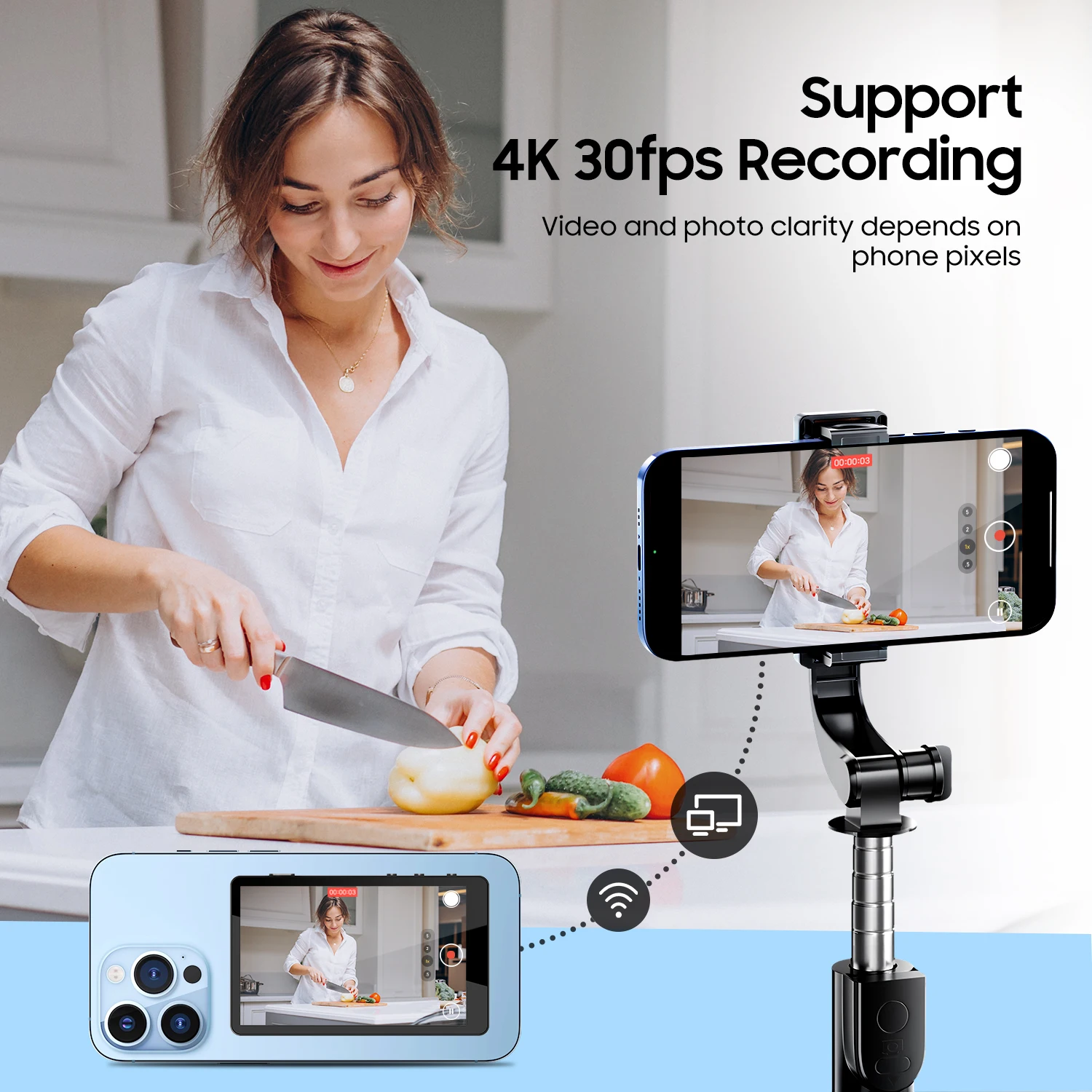 Vrriis Schermo per monitor di ripresa wireless per smartphone Fotocamera posteriore Schermo per selfie magnetico wireless Vlog Live Stream