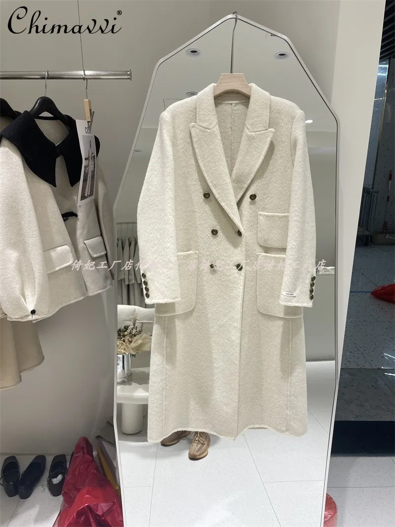 

Korean Fashion High-end Double-sided Tweed Coat Autumn and Winter New Long-sleeved Commuting Elegant Long Cashmere Wool Coat