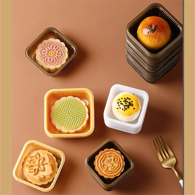 100 pz usa e getta Mooncake vassoio di plastica PET pasticceria torta tuorlo d\'uovo croccante addensato PP vassoio Mid-autumn Festival Snack Blister