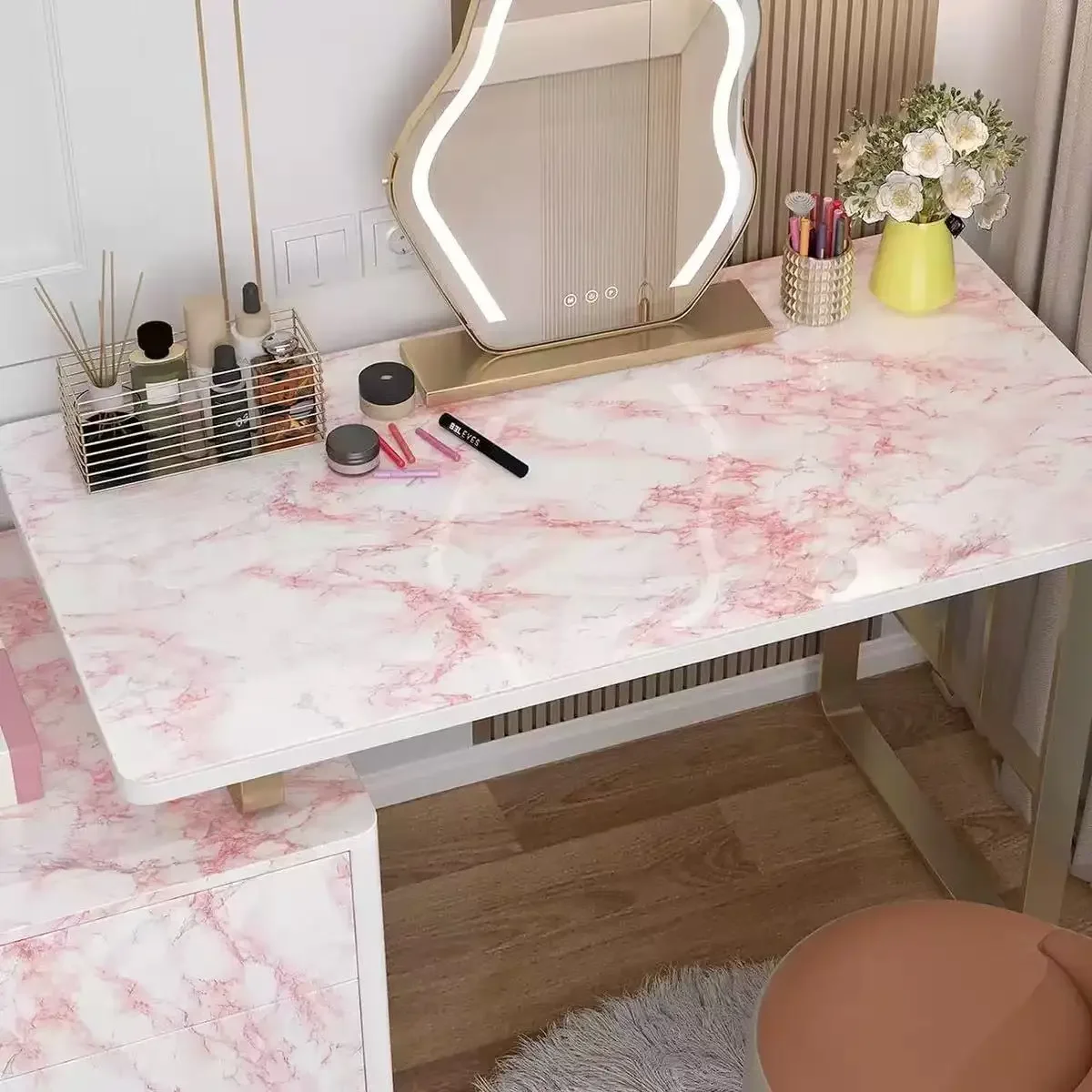 New Pink Marble Wallpaper Self-Adhesive Detachable Waterproof Wall Decoration Kitchen Cabinets Desktop Drawers Renovation Film