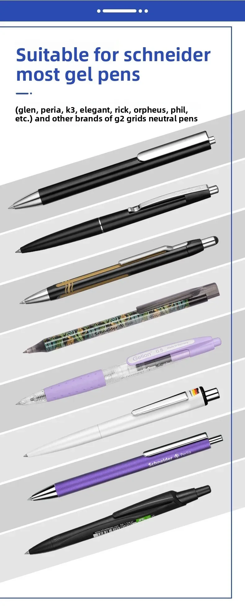 3pcs Schneider Express 735 Ballpoint Pen Refills Quick-drying Waterproof Point Ball Rollerball Refills Black/blue Ink Euro G2