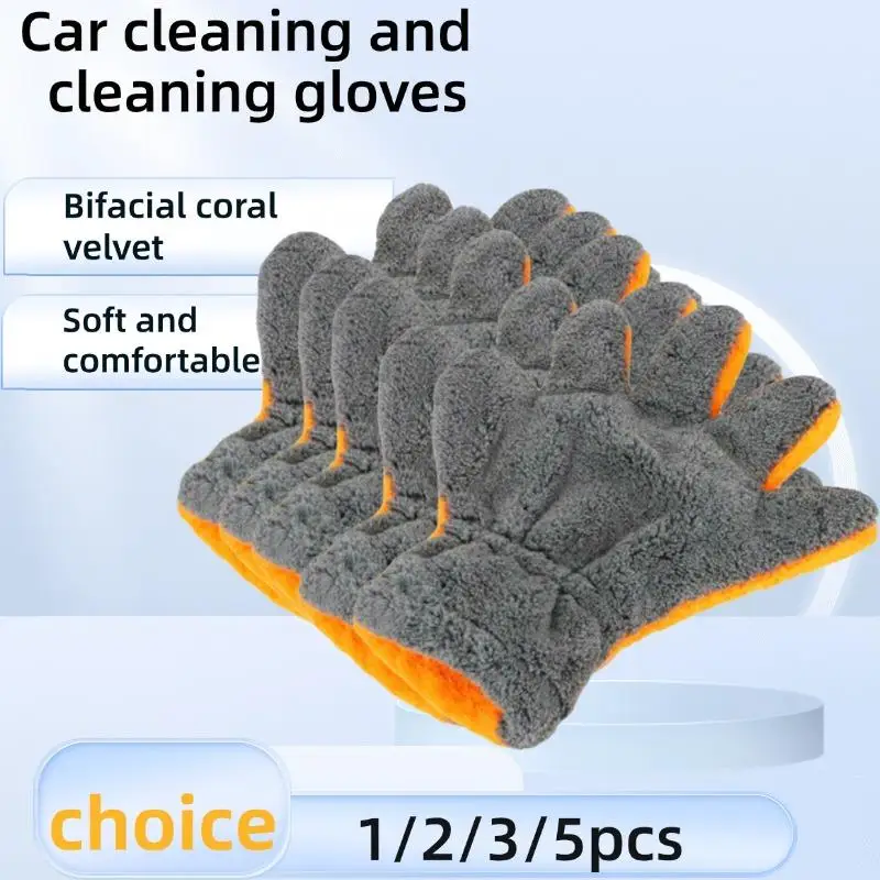 Premium Double-Sided Coral Fleece Car Cleaning Gloves cratch-Free Wash Mitts Five-Finger Design for Car Glass Wheels Cleaning
