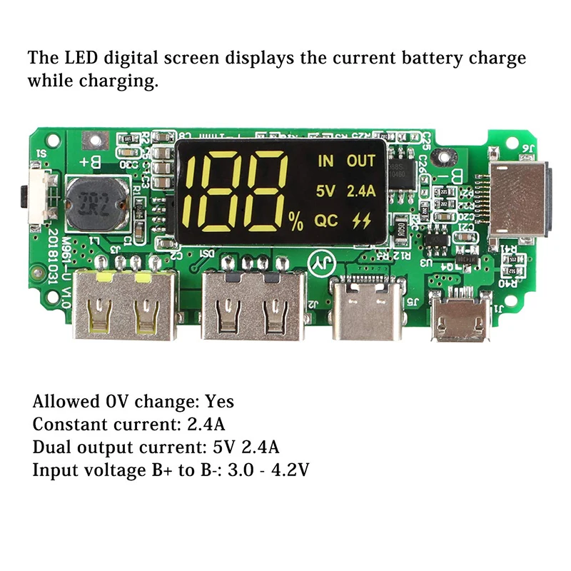 LED Dual USB 5V 2.4A Micro/Type-C USB Mobile Power Bank 18650 Charging Module Lithium Battery Charger Board Circuit Protection