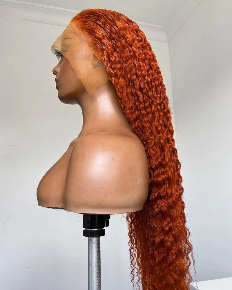 Long Soft 180Density 26 inch GingerOrange KInky Curly Lace Front Wig For Women Babyhair Preplucked Heat Resistant Glueless Daily