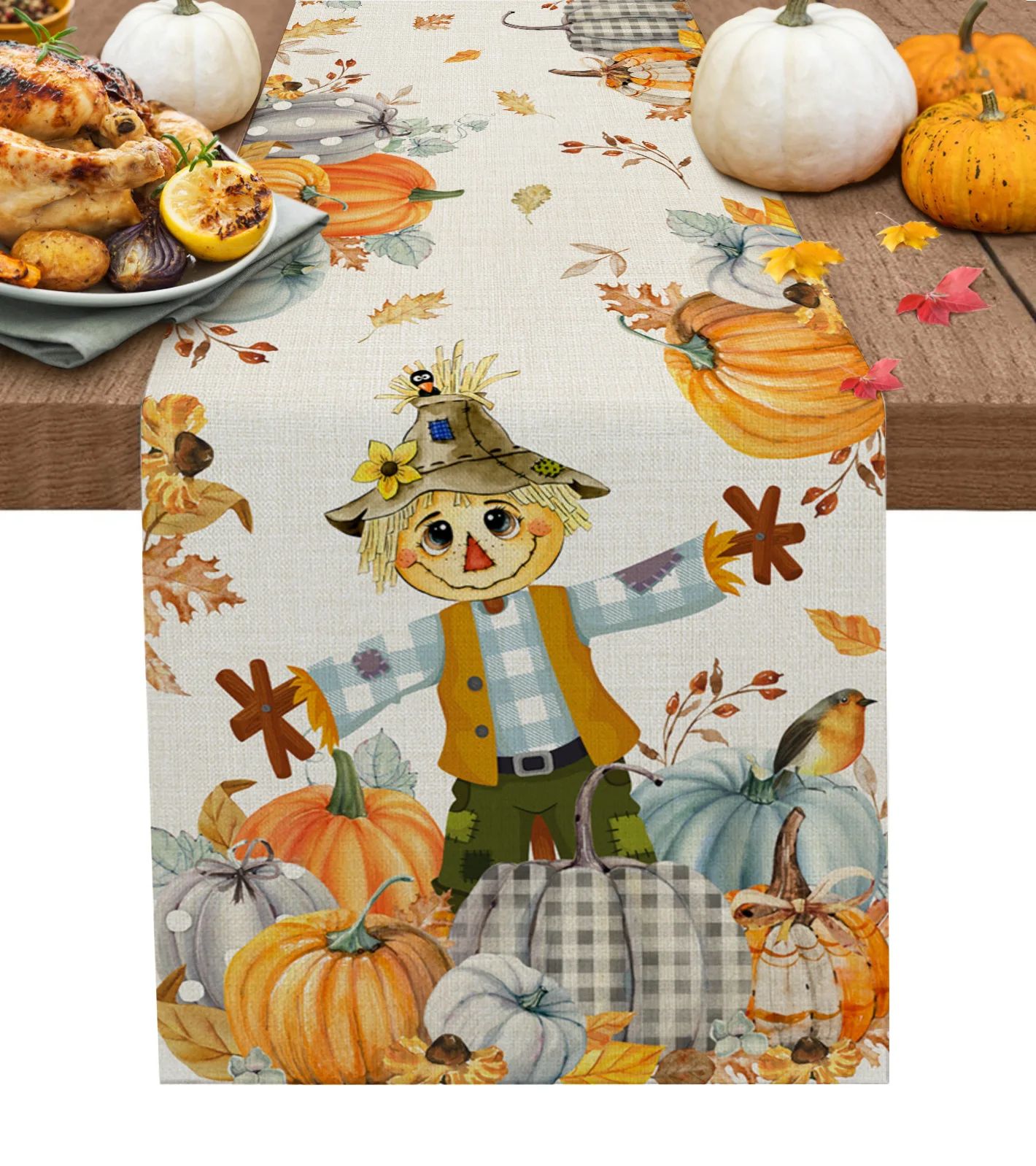 Thanksgiving Fall Pumpkin Maple Cat Table Runner Autumn Dining Table Decor Tablecloth Thanksgiving Holiday Decor Table Runner