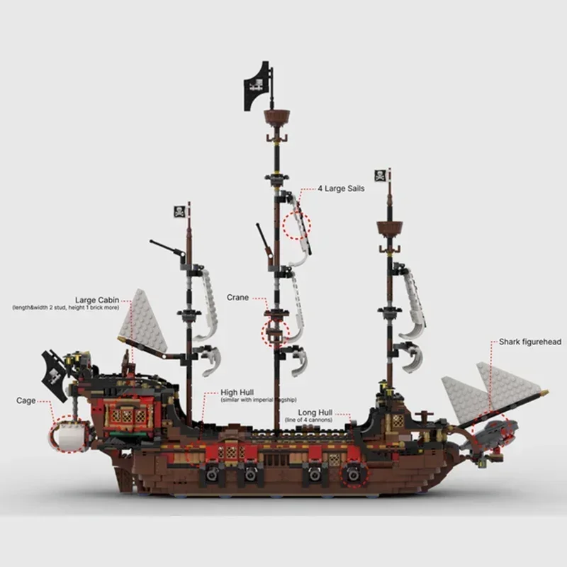 Navio Militar Modelo Construção Tijolos, Pirates Battleship, Blocos Modulares, Montagem De Brinquedos, Presentes De Natal, Conjuntos De DIY, MOC, MOC