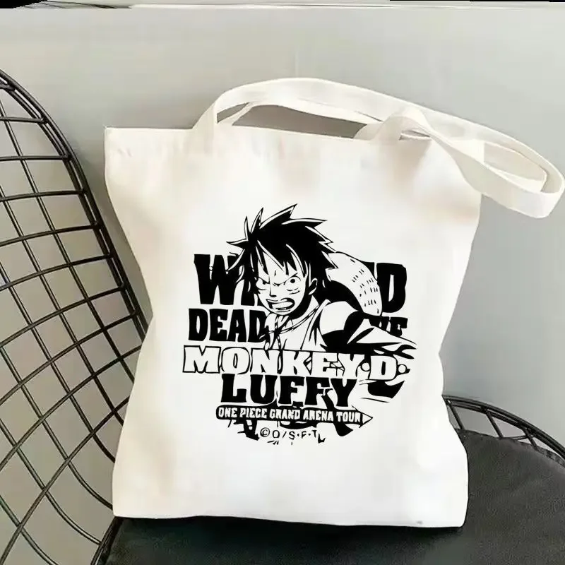 One Piece Cartoon Canvas Bag Luffy Zoro Usopp Choppe New Large Capacity Student Couple Book Animation Zippered Shoulder Tote Bag