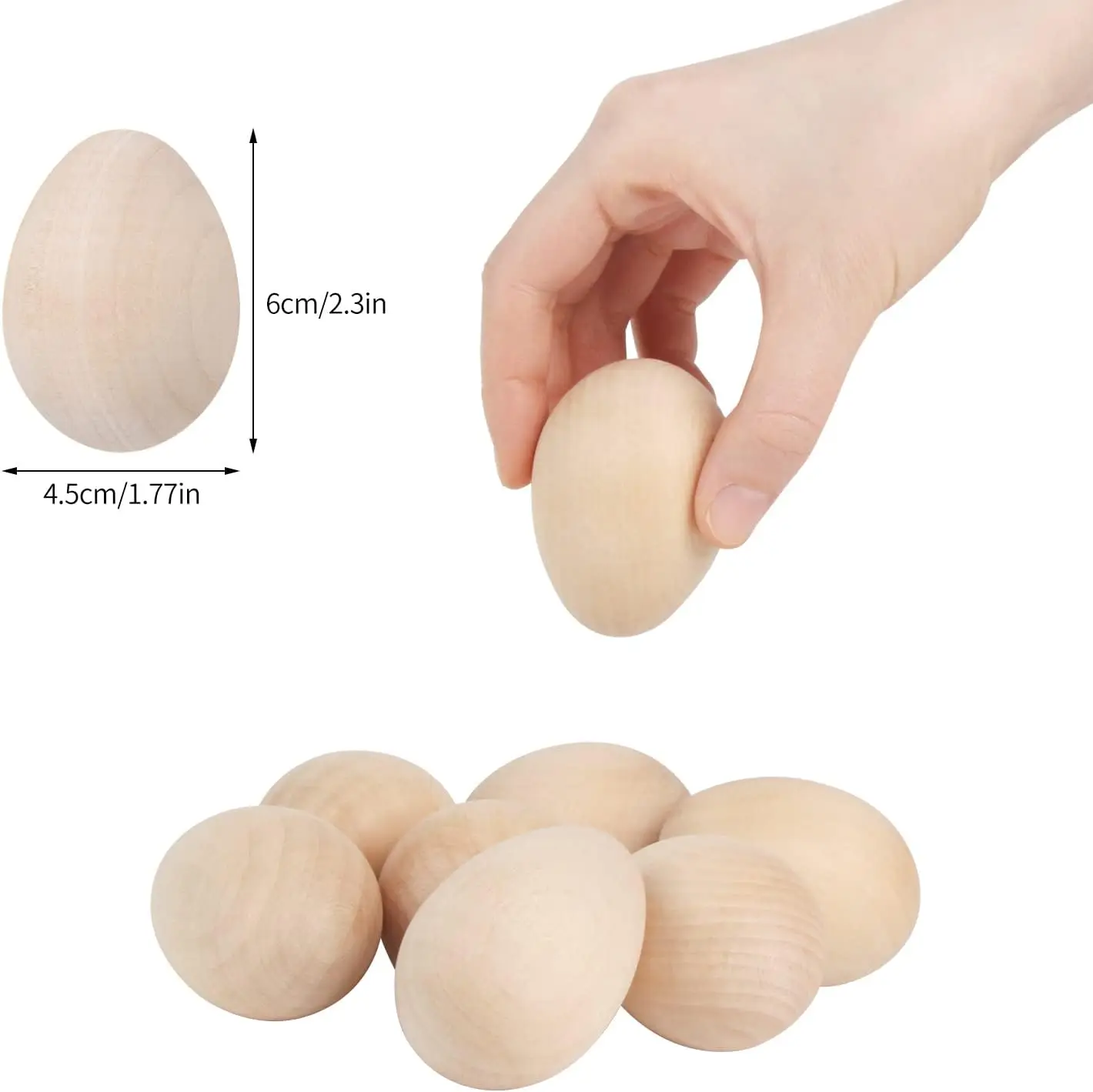 100Pcs 6x4.5cm Easter Wooden Eggs Smooth Natural Unfinished Wood Fake Egg for Easter Craft,DIY,Decoration and Basket Fillers