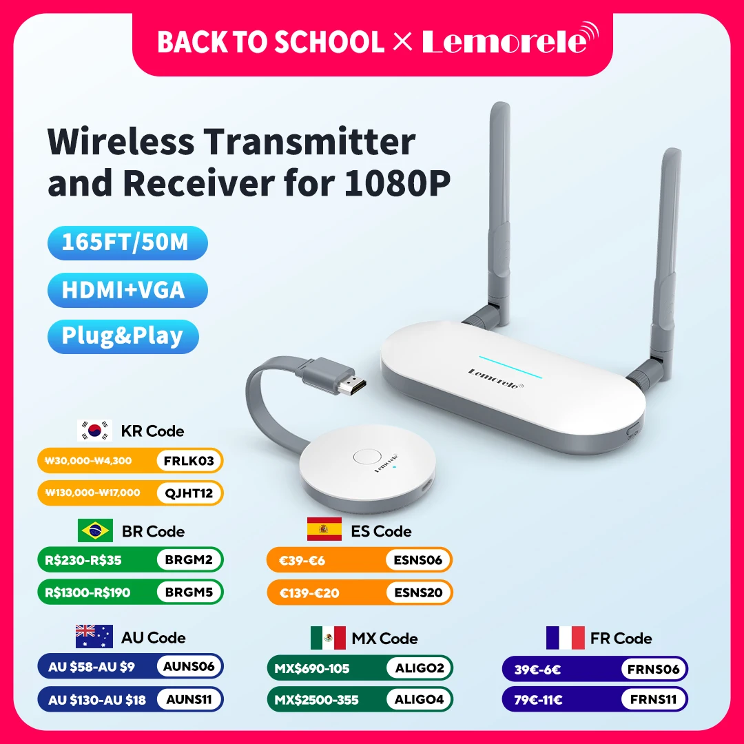 Transmissor de Vídeo HDMI Sem Fio Lemorele & Adaptador Extensor de Receptor HDMI/VGA para TV, Monitor, Projetor, PC