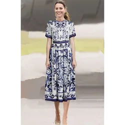 Princess Kate Dress 2023 Summer Women Casual Dress Short Sleeves O-Neck Elegant Dresses Work Dress Office NP1925C