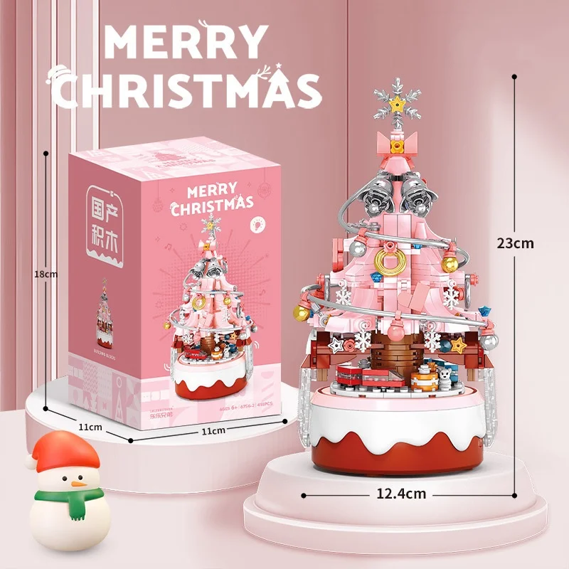 Christmas Tree Santa Claus Music Box Model Micro Bricks Building Block DIY Bricks Toys Children for Adult Gift