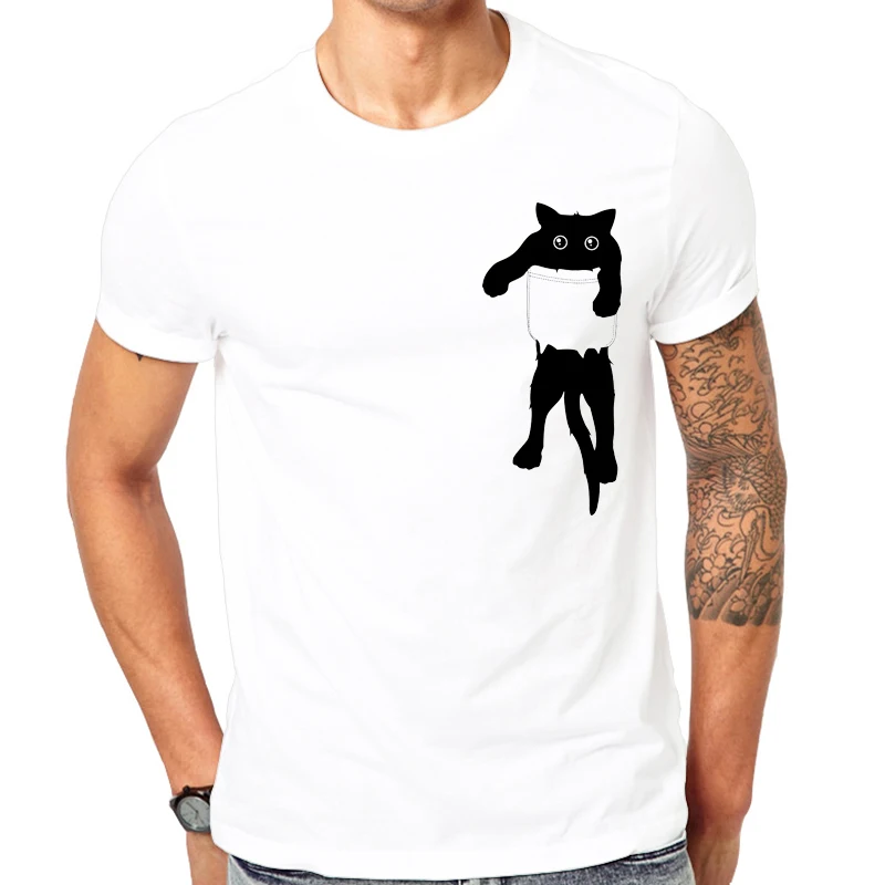 New Fashion popular Black cat pocket art Printed T-Shirt 2022 Cool Men Summer Shirt Brand Fashion Casual Comfortable Tops