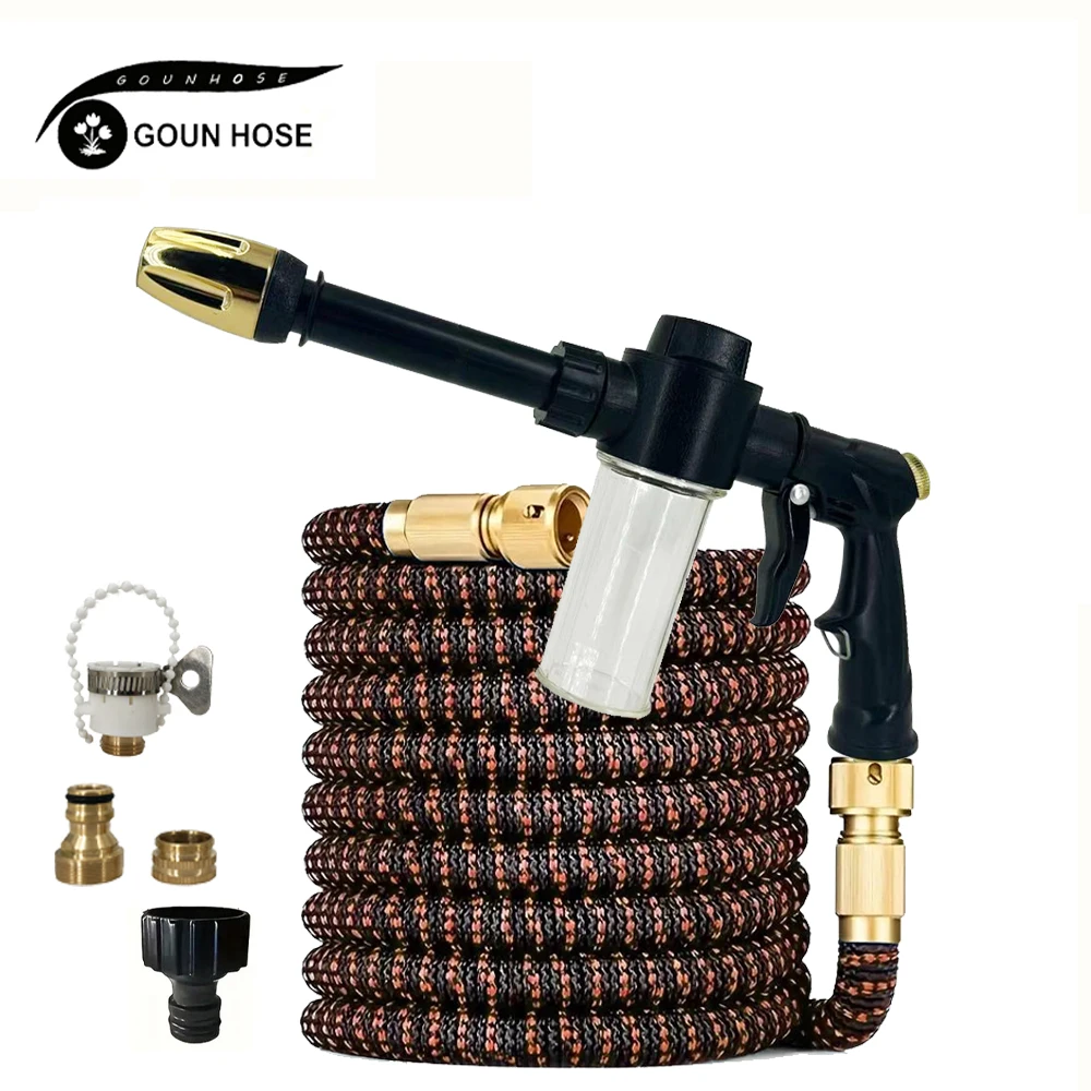 

25FT-125FT Garden Hose High Pressure Extensible Flexible Hose High Pressure Car Wash Foam Pot Water Gun Courtyard Watering Tool