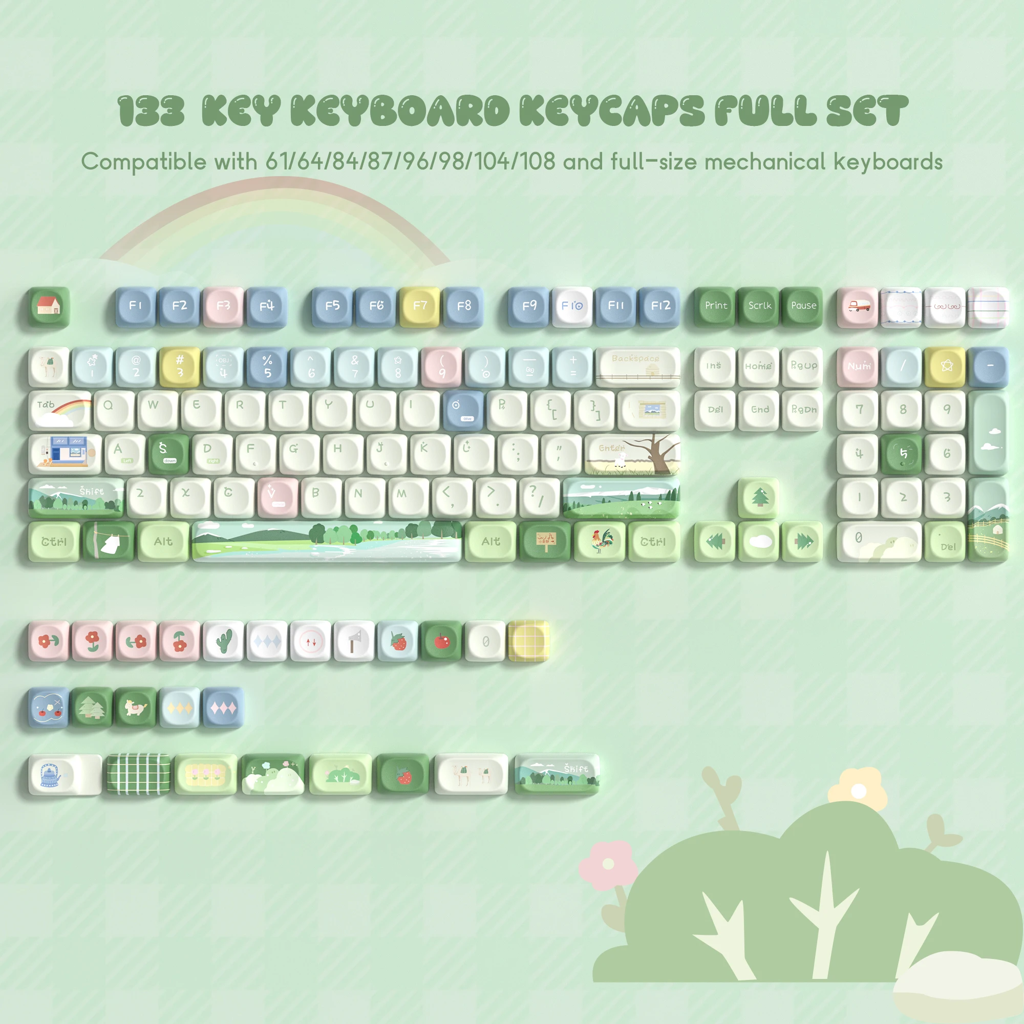 

130 Keys Rainbow MOA Profile PBT Keycaps Dye Sublimation Key caps for 61/84/87/104 Cherry MX Switch Gaming Mechanical Keyboard