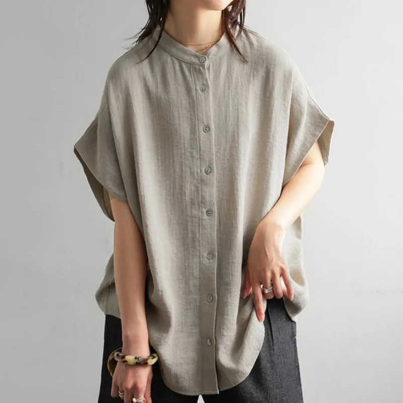 여성을 위한 새로운 니치 디자인 셔츠 여름 단색 루즈핏 편안한 캐주얼 배트윙 슬리브 탑 트렌디
