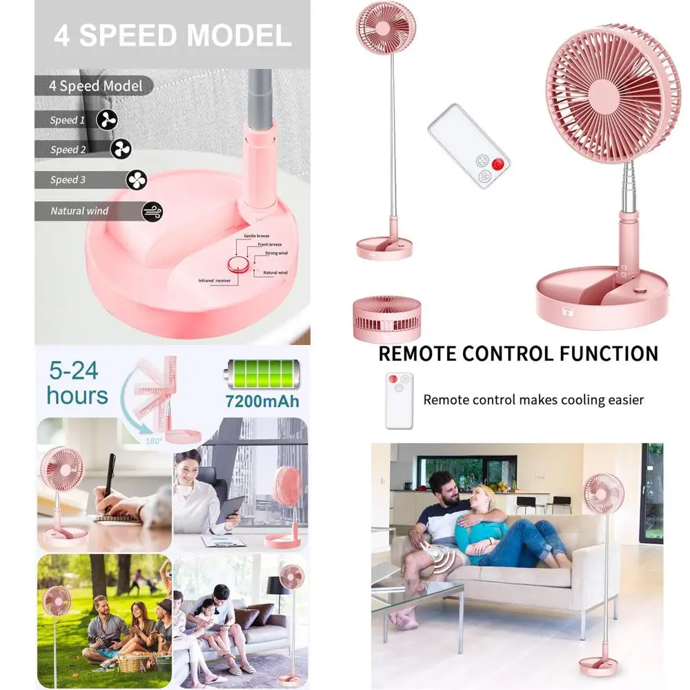 

Портативный складной дорожный вентилятор с пультом дистанционного управления, таймером, 4 скоростями, розовый