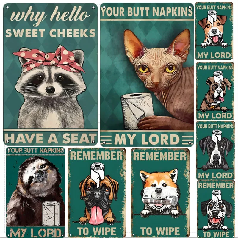 Funny Paper towel Dog Tin Signs Vintage Metal Signs Pet Sign Tin Posters For Farm Home Kennel Doghouse Decoration Wall Decor