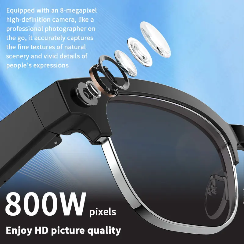 Okulary inteligentne LIGE New AI 800W z kamerą, nagrywanie wideo 1080P, połączenia Bluetooth, okulary przeciwsłoneczne, sterowanie głosowe, tłumaczenie, soczewki zmieniające kolor