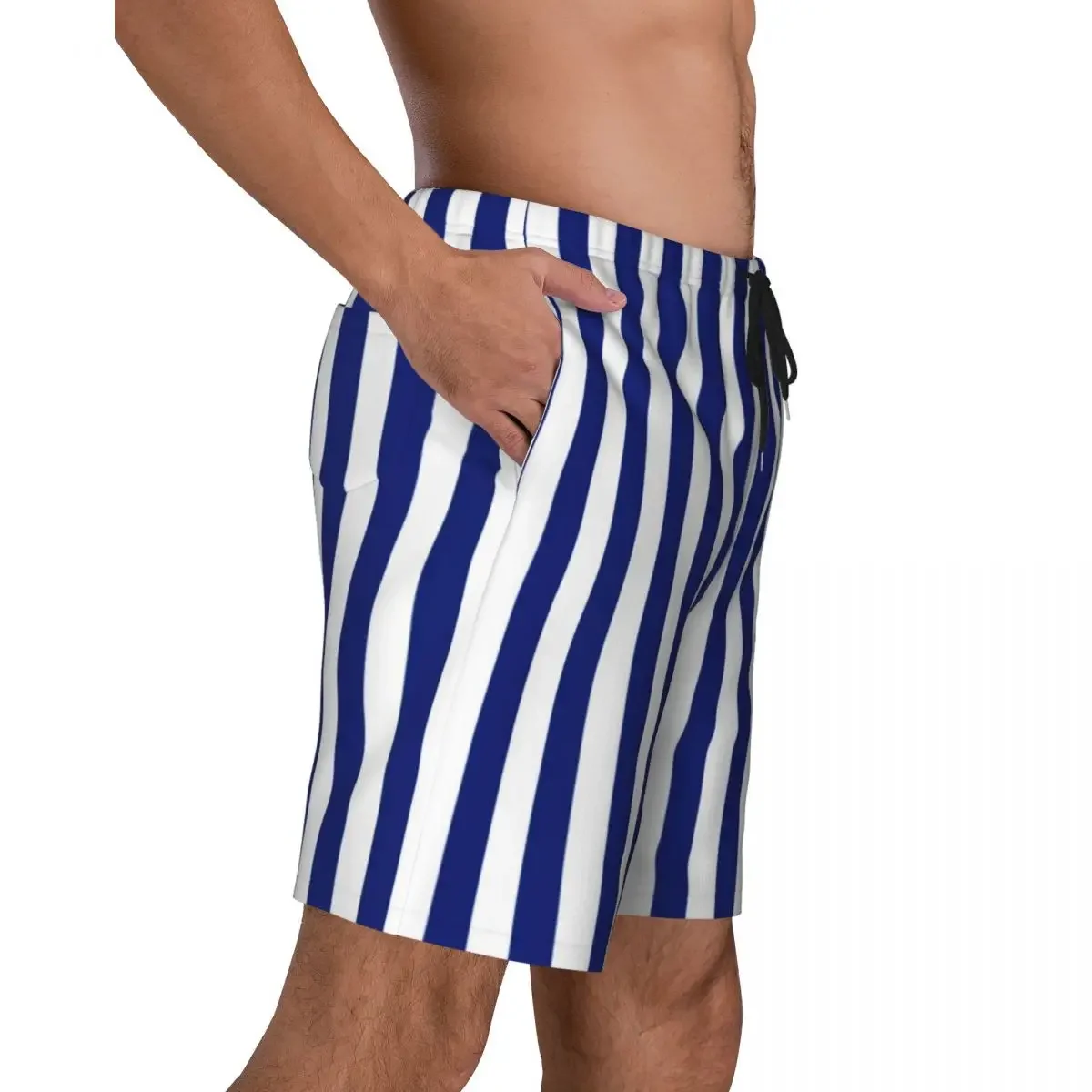 Nautical Design Board Shorts Summer Vertical Navy Blue Stripes Board Short Pants Men's Quick Dry Casual Design Swimming Trunks