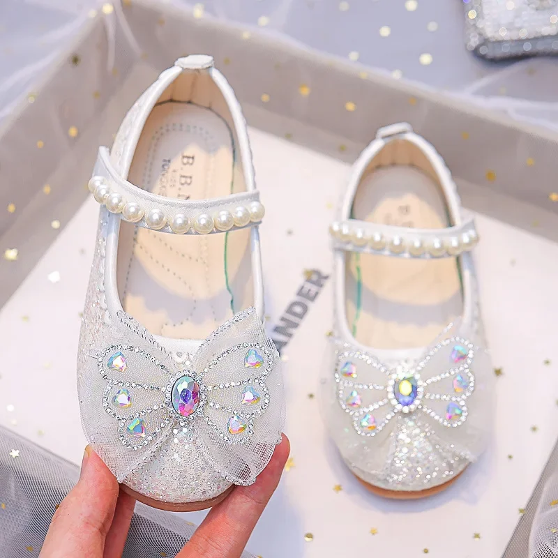 Zapatos de princesa para niños, calzado de cristal suave para fiesta, boda, espectáculos, planos, moda informal para niñas, Mary Janes, nuevo