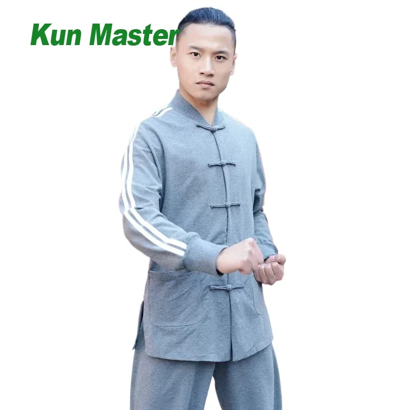 Tai Chi Uniform Long Sleeve Wu Shu Clothing Chinese Traditional Kung Fu Clothes Unisex Black Gray Jacket and Pants