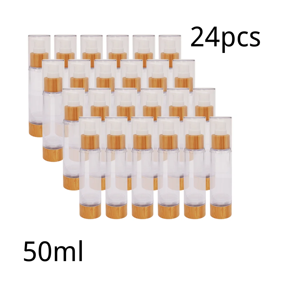 

24pcs 50ml 1.7oz Bamboo Transparent Empty Lotion Dispenser Clear Refillable Toiletries Vial for Cosmetic Makeup