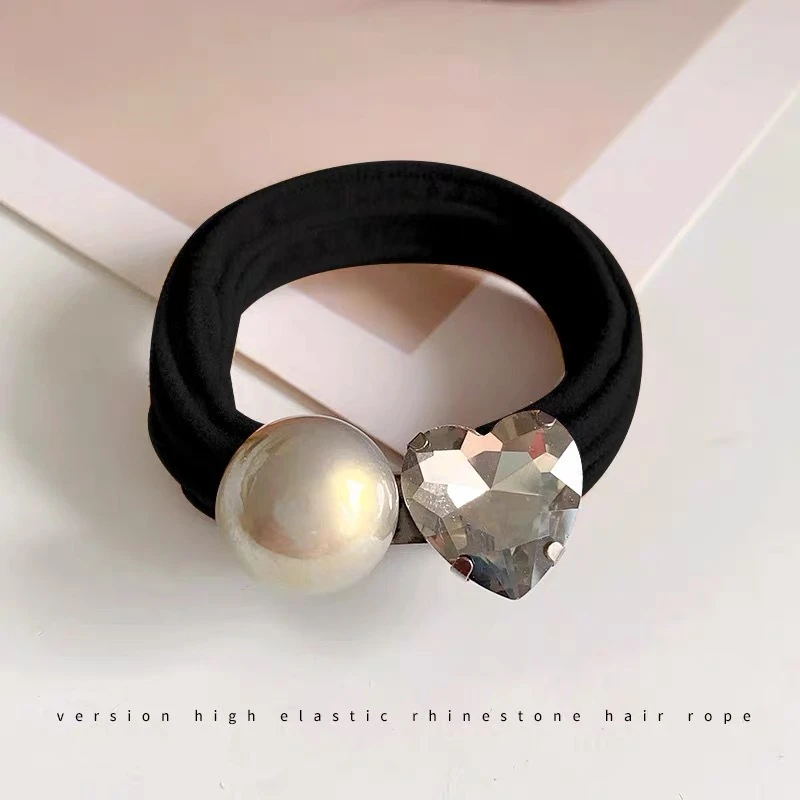Pearl Crystal Hair Loop for Women, Korean Version, Simple and caring Ponytail Leather Band, Tied Headband