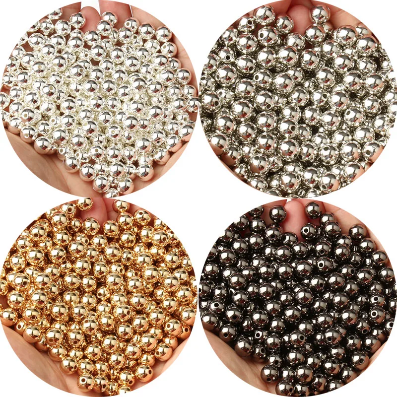 3/4/6/8/10/12mm Round Spacer Beads CCB Gold Silver Color Smooth Loose Ball Beads for Bracelet DIY Jewelry Making Accessories