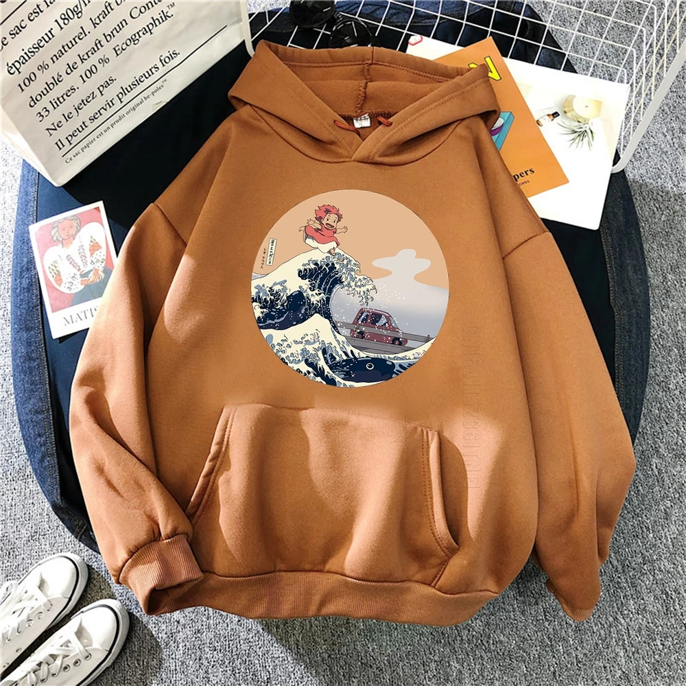 

Hokusai On Cliff By Sea Comics Print Men's Hoodie Loose Clothing Warm Streetwear O-Neck Pullover Hoody