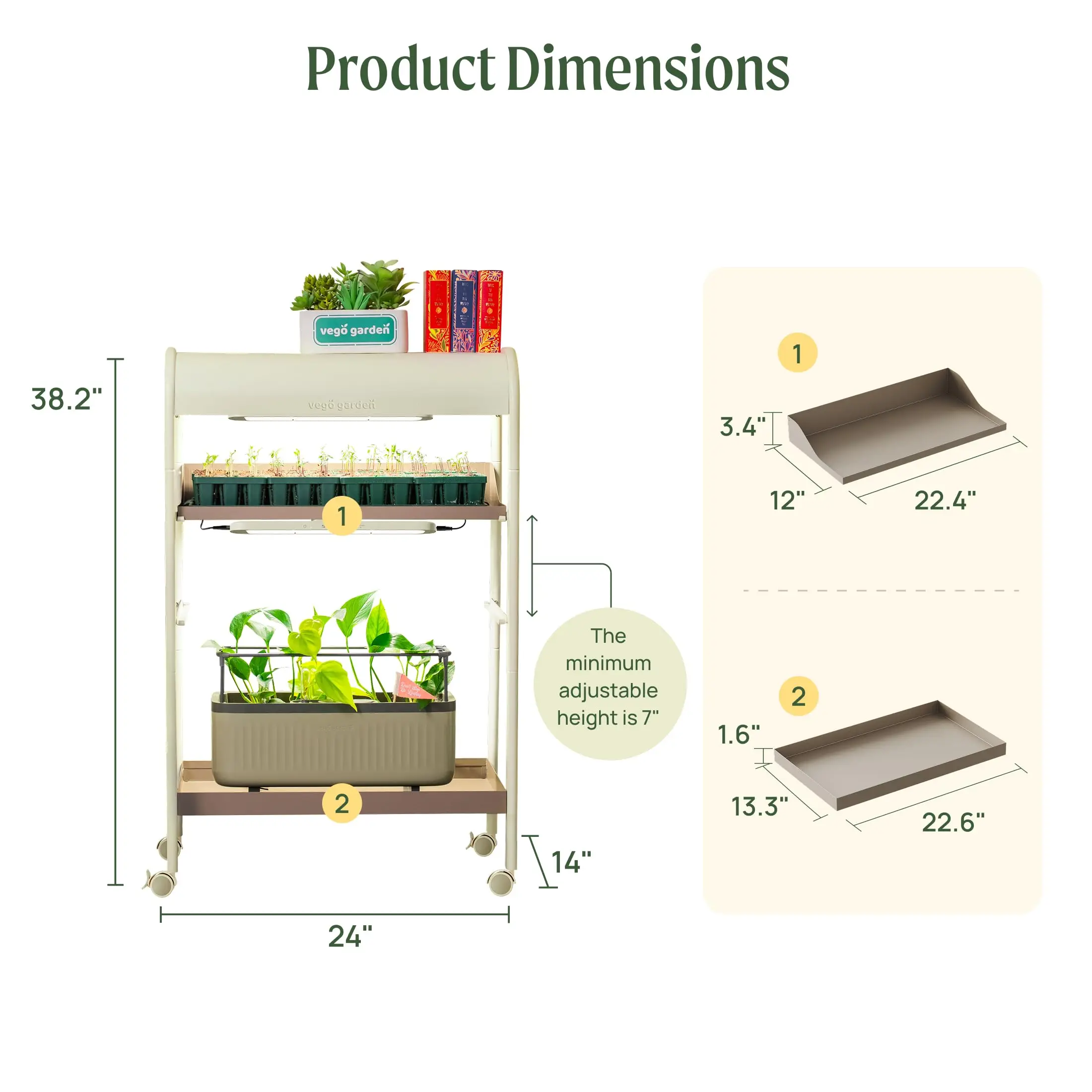 4 Tier Indoor Rolling Metal Plant Stand with Grow Light, Full Spectrum LED Grow Light, Plant Rack for Seed Starting