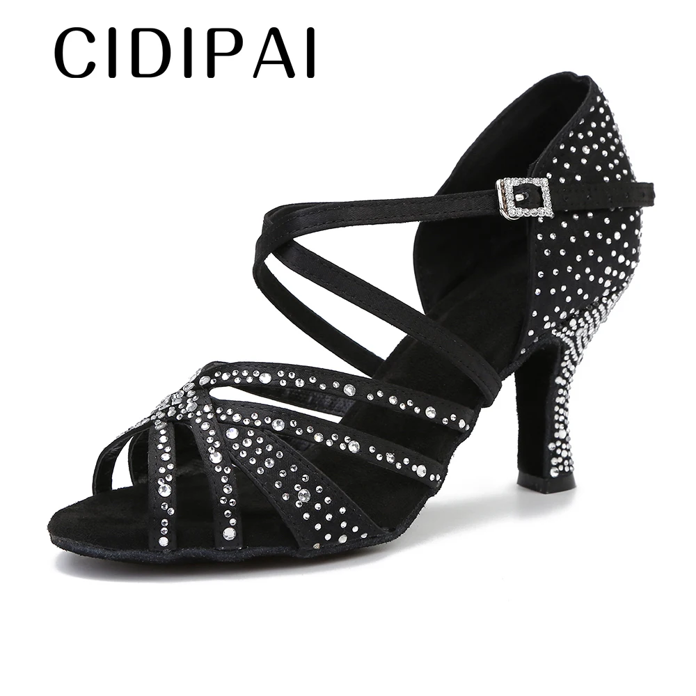 CIDIPAI-Chaussures de brevLatine en Satin pour Femme, Talons Hauts, Sandales de ix, Spectacle de Salsa, Salle de Bal, Violet, Marron, Noir