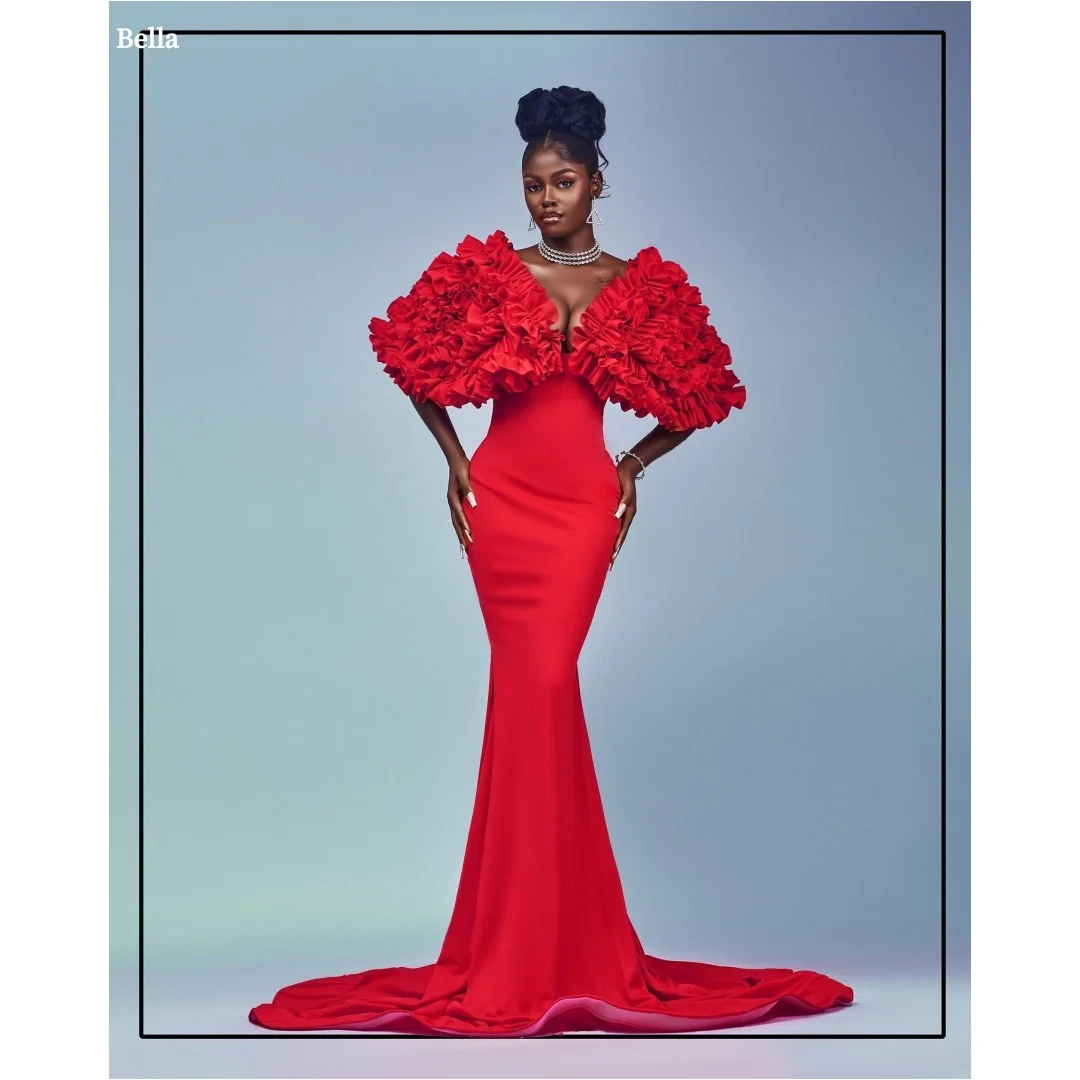 

Bella Индивидуальный комплект из двух предметов с красной шалью, вечерние платья с 3D цветами и русалкой, вечерние платья без бретелек длиной до пола, платье для выпускного вечера 2025