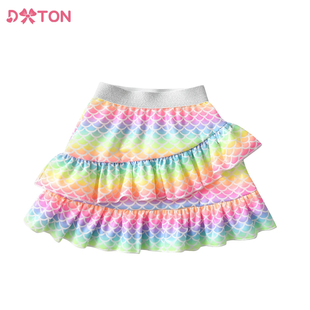 

DXTON Kids Mermaid Print Mini Skirts Girls Elastic Princess Ruffles Skirts Kids Party School Casual Wear Children Clothing