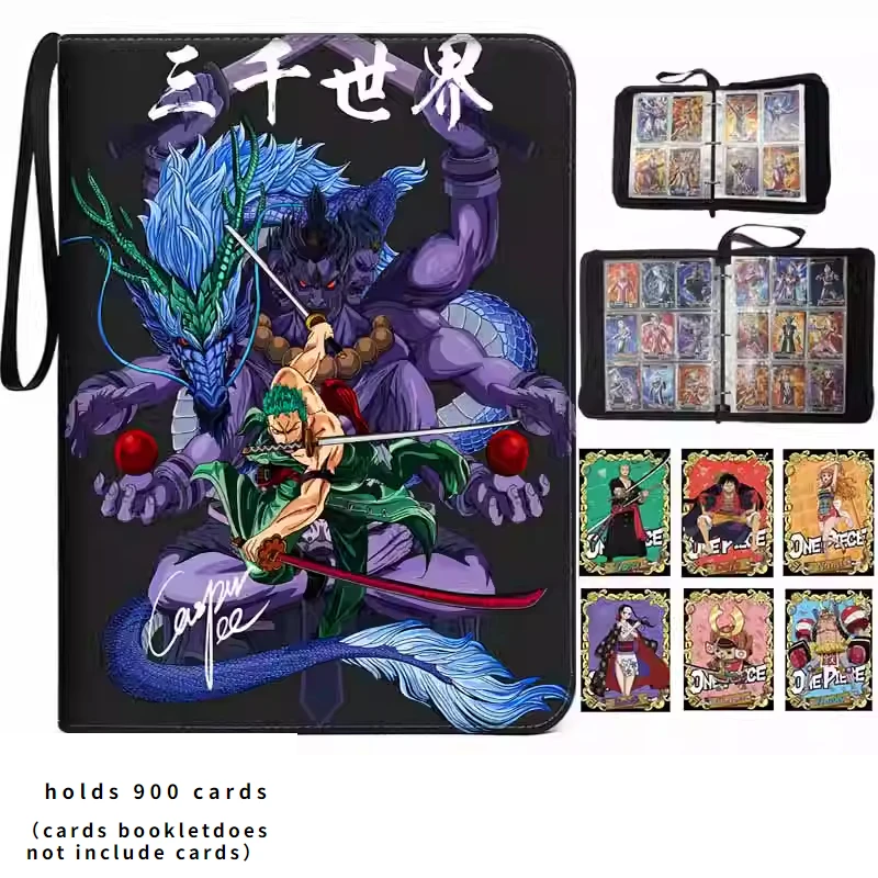 900 Pcs Anime One Piece Luffy Zoro Cards Book Zipper PU Leather Cards Binder Display Game Collection Card Kids Toy Gift