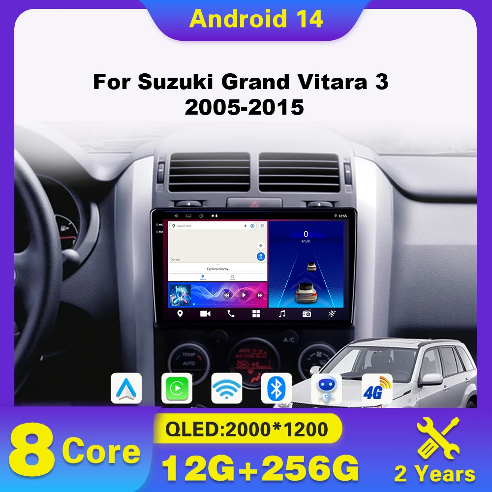 

Android 14 2Din Car Stereo Radio for Suzuki Grand Vitara 3 2005-2015 GPS CarPlay Multimedia Player Navigation WIFI Autoradio