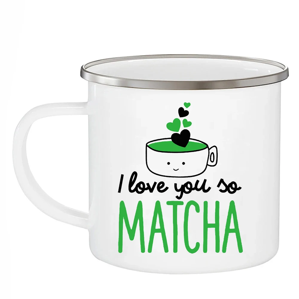 I Love You So Matcha Green Tea Mugs 12OZ Enamel Cups Valentines Gifts Tea Milk Coffee Mugs Couples Wife Husband Camping Mugs