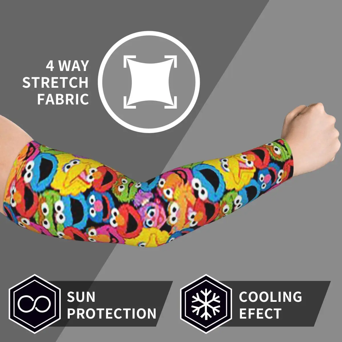 Sesame Street At Zazzle أكمام أذرع تبريد للرجال والنساء للحماية من أشعة الشمس فوق البنفسجية وتغطية الوشم الرياضية والتبريد وركوب الدراجات