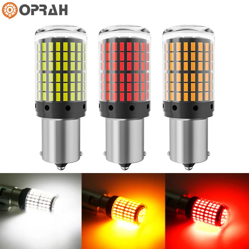 

Oprah 2pcs 1156 BA15S P21W BAU15S PY21W 7440 W21W Canbus LED Bulbs Auto Car Turn Signal Parking lights No HyperFlash 3014 144SMD